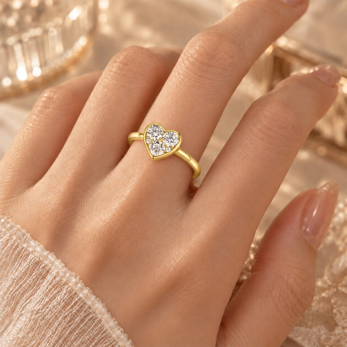 14K Gold Round Cut Lab‑grown Diamond Heart-shaped Ring – Kola Jewelry